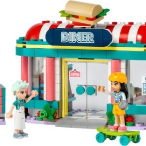 Brand new factory sealed LEGO Friends Heartlake Downtown Diner set 41728 original box front view.