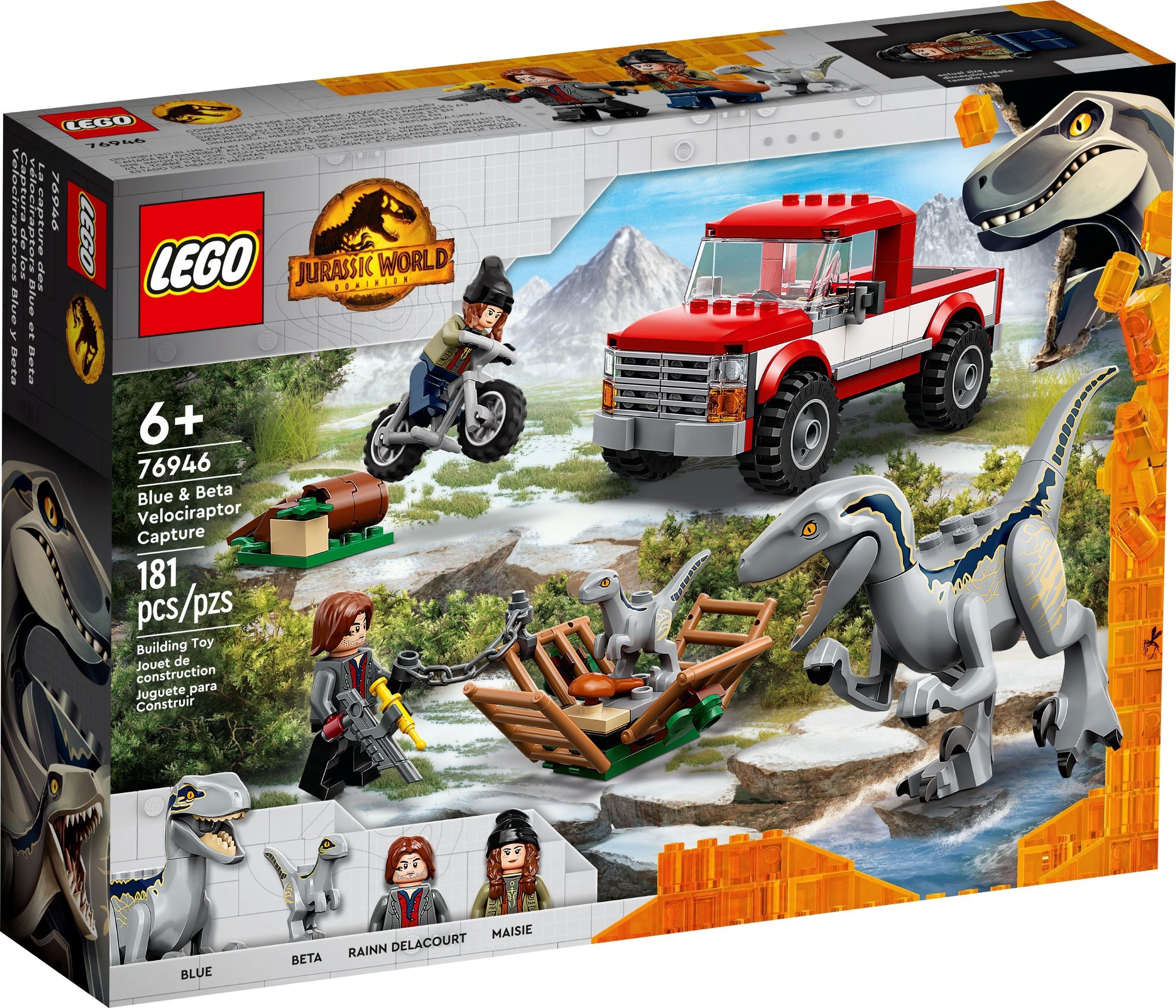 Brand New LEGO Jurassic World 76946 Blue & Beta Velociraptor Capture Set Photo Additional photo of brand new factory sealed LEGO Jurassic World Blue & Beta Velociraptor Capture set 76946.