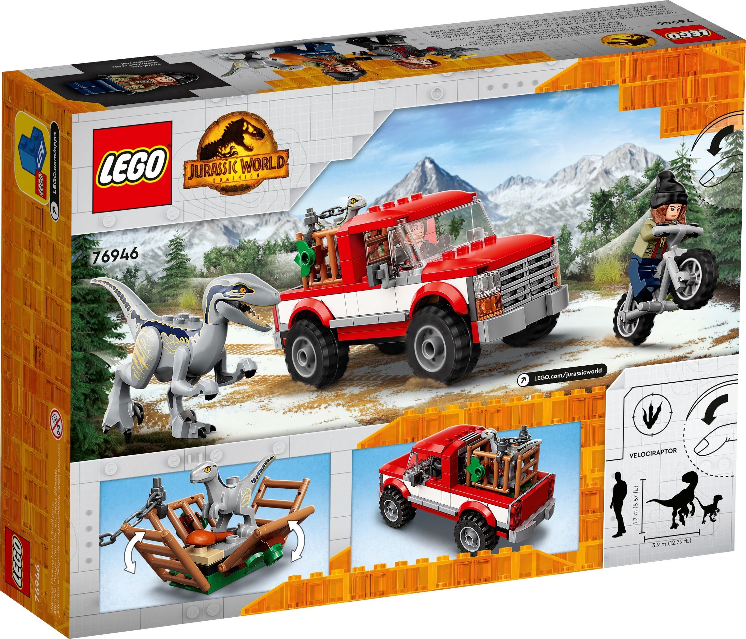 Additional photo of brand new factory sealed LEGO Jurassic World Blue & Beta Velociraptor Capture set 76946.