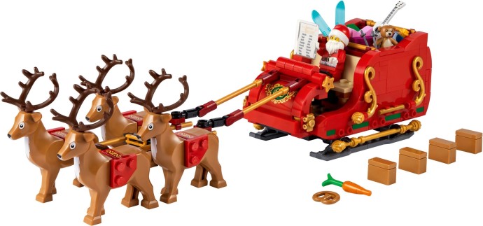 Brand new factory sealed LEGO Seasonal Santa's Sleigh set 40499 original box front view.