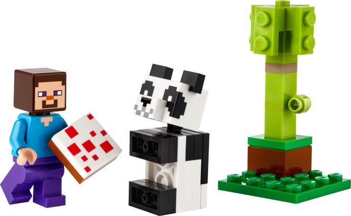 Brand new factory sealed LEGO Minecraft Steve and Baby Panda set 30672 original box front view.