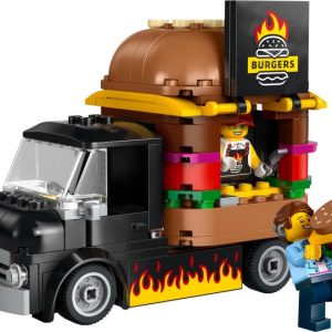 Brand new factory sealed LEGO City Burger Truck set 60404 original box front view.