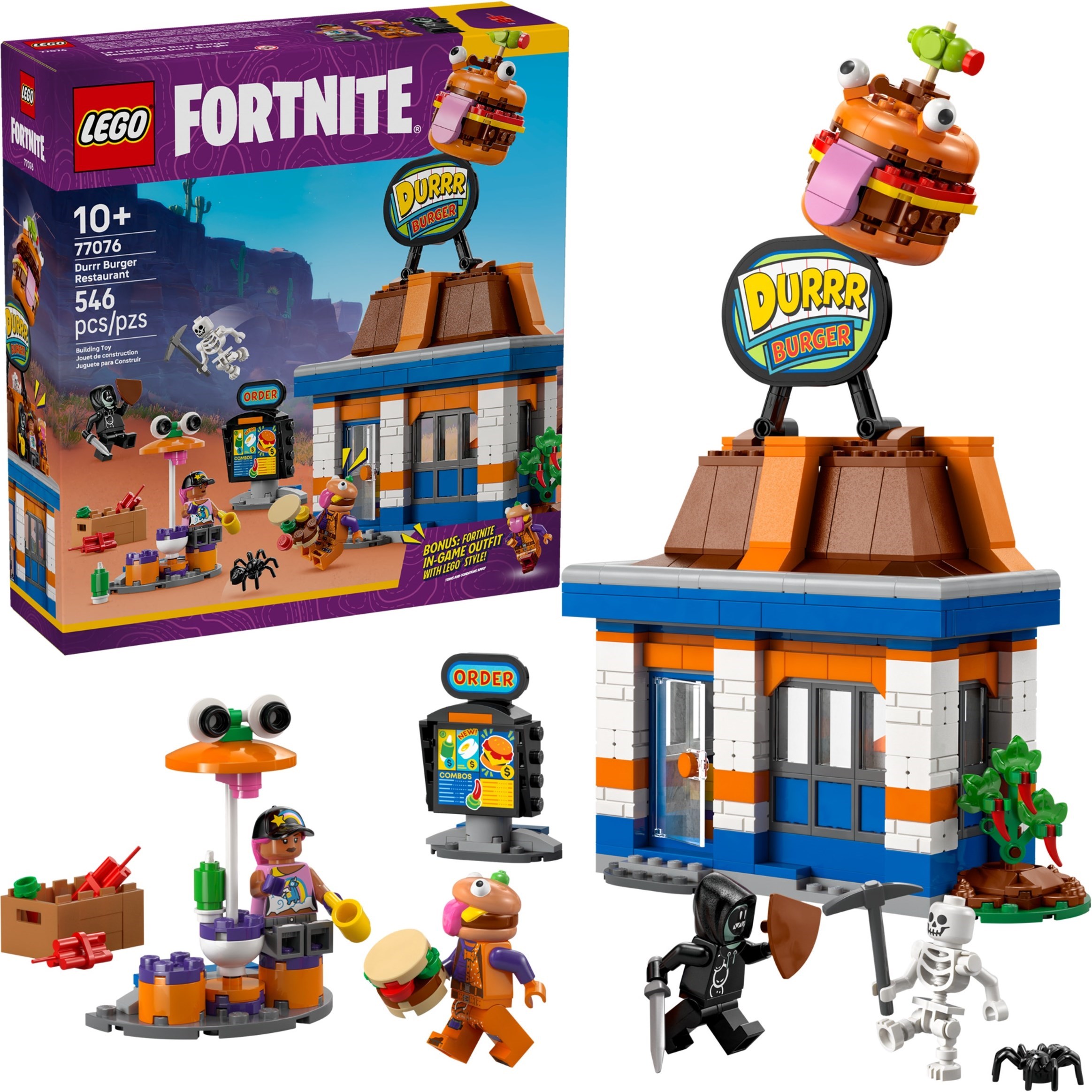 Brand New LEGO Fortnite 77076 Durrr Burger Restaurant Set Photo Additional photo of brand new factory sealed LEGO Fortnite Durrr Burger Restaurant set 77076.