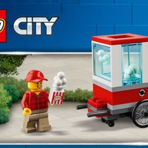 Brand new factory sealed LEGO City Popcorn Cart set 30364 original box front view.