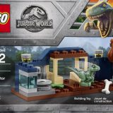 Brand new factory sealed LEGO Jurassic World Baby Velociraptor Playpen set 30382 original box front view.