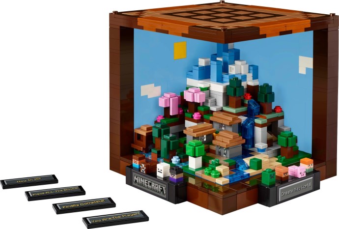Brand new factory sealed LEGO Minecraft The Crafting Table set 21265 original box front view.