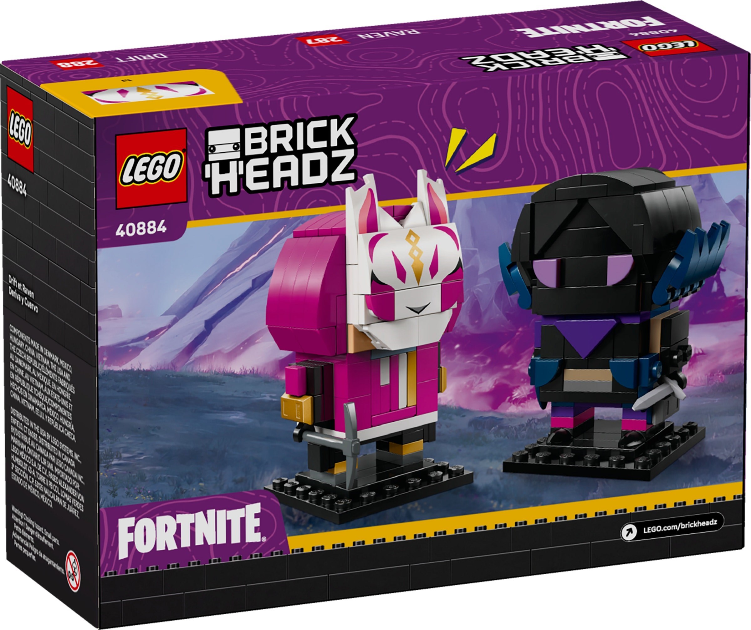 Additional photo of brand new factory sealed LEGO BrickHeadz Drift & Raven set 40884.