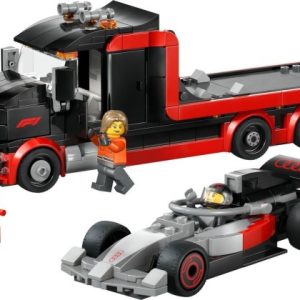 Brand new factory sealed LEGO City F1 Display Truck with Audi F1 Race Car set 60493 original box front view.