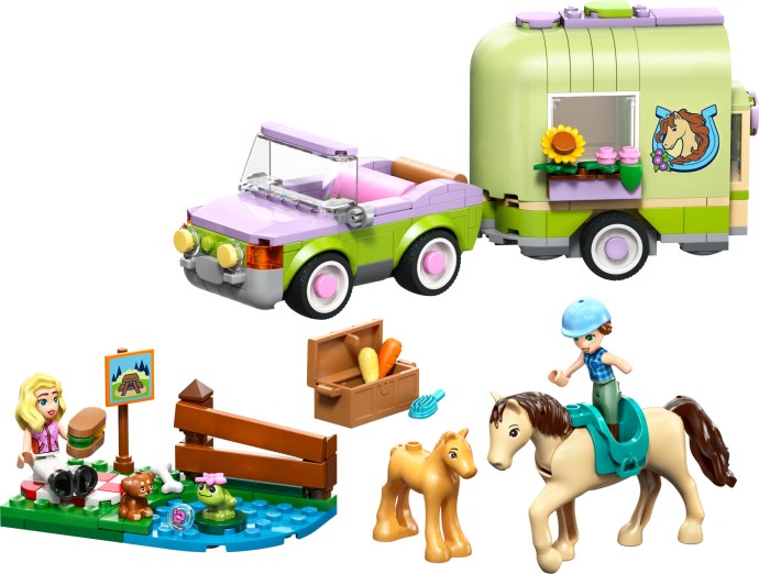 Brand new factory sealed LEGO Friends Horse & Baby Foal Trailer set 42695 original box front view.
