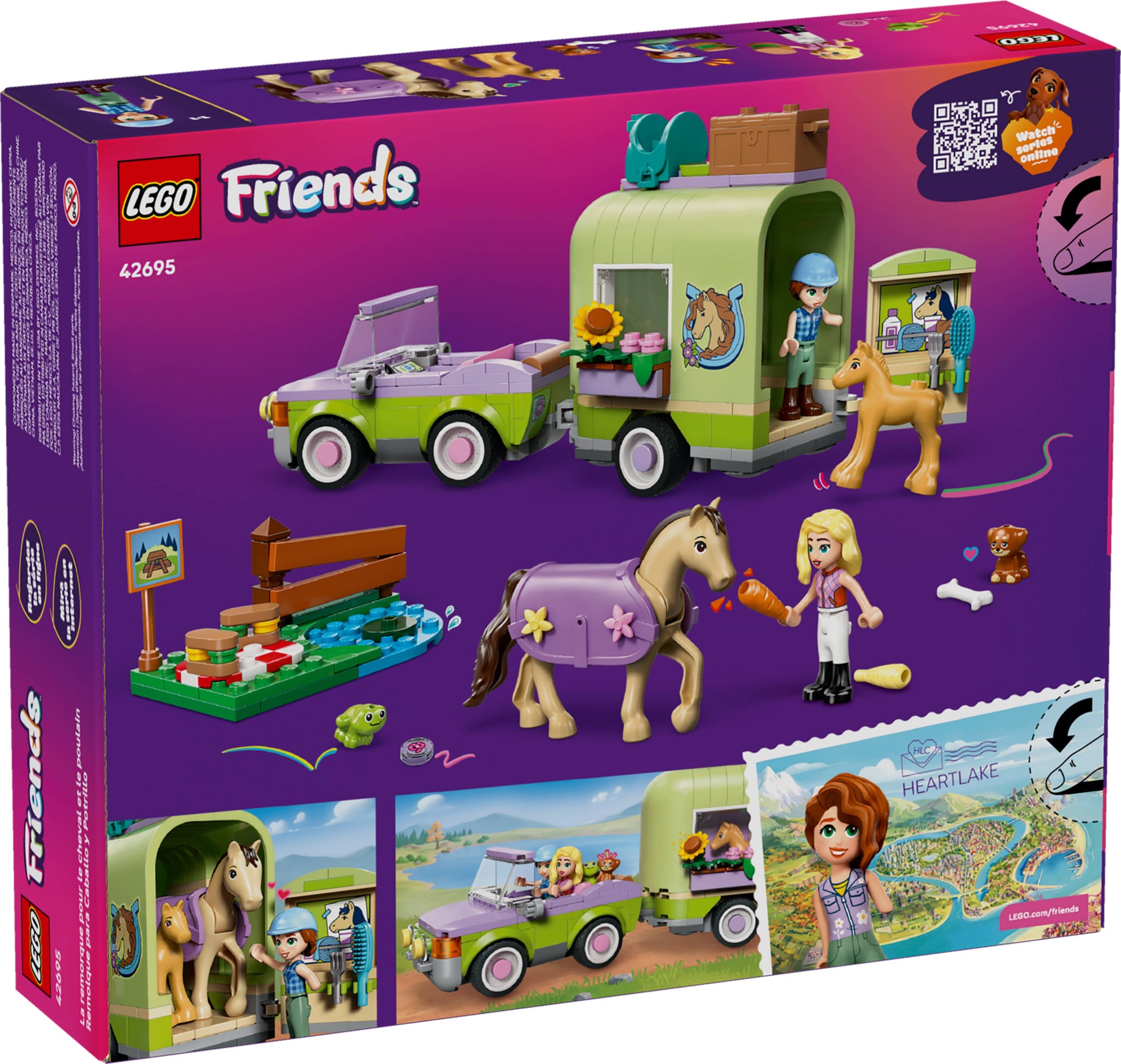 Additional photo of brand new factory sealed LEGO Friends Horse & Baby Foal Trailer set 42695.