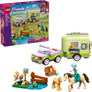 Additional photo of brand new factory sealed LEGO Friends Horse & Baby Foal Trailer set 42695.
