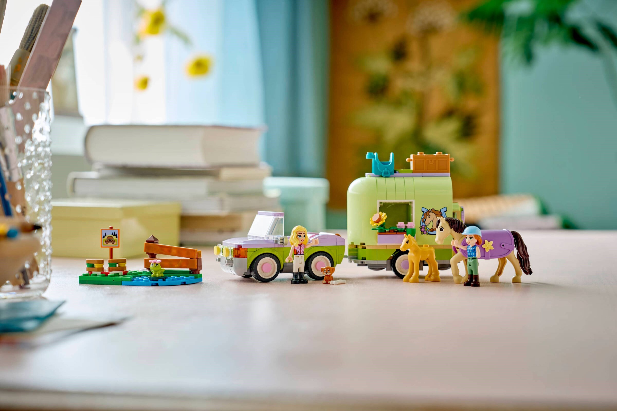 Additional photo of brand new factory sealed LEGO Friends Horse & Baby Foal Trailer set 42695.