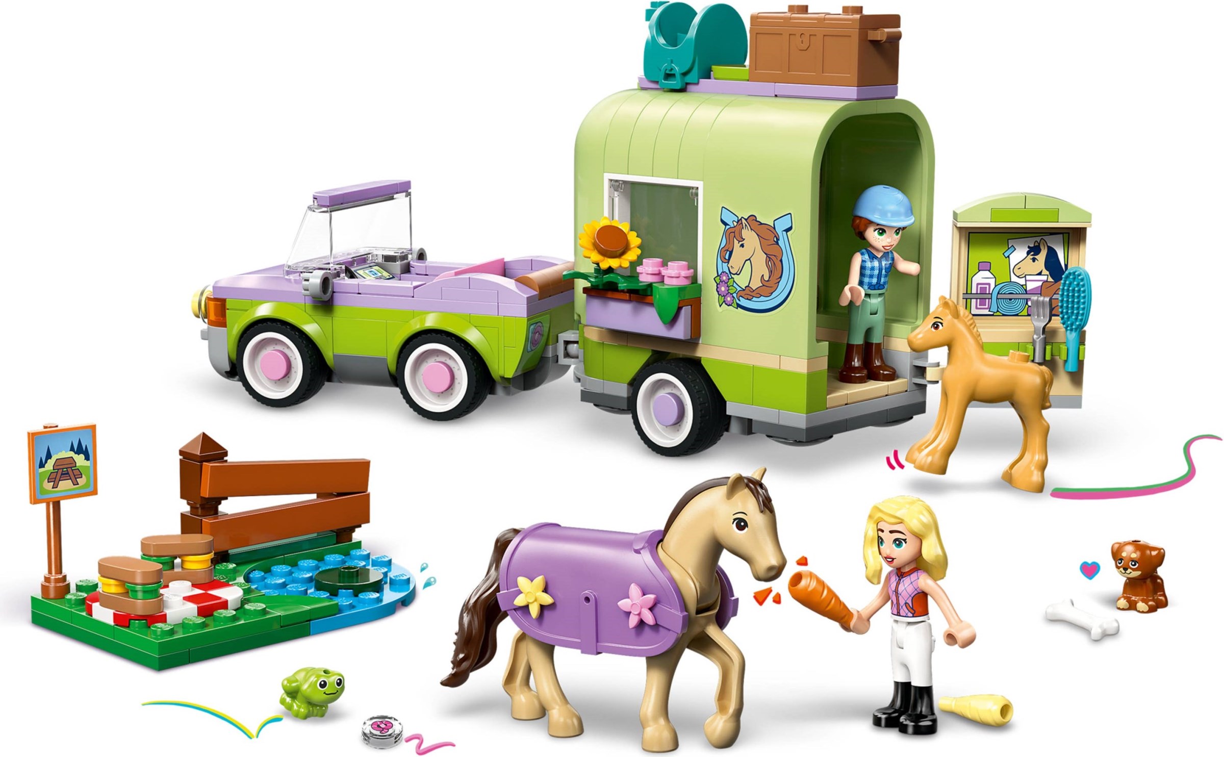 Additional photo of brand new factory sealed LEGO Friends Horse & Baby Foal Trailer set 42695.