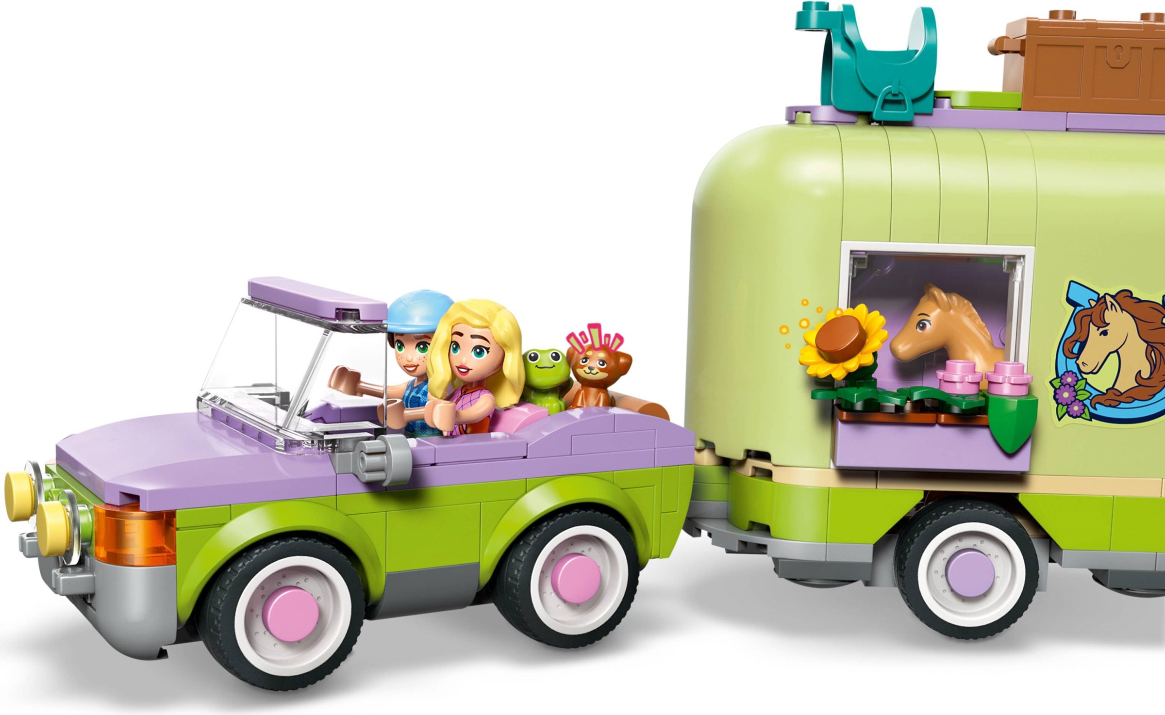 Additional photo of brand new factory sealed LEGO Friends Horse & Baby Foal Trailer set 42695.